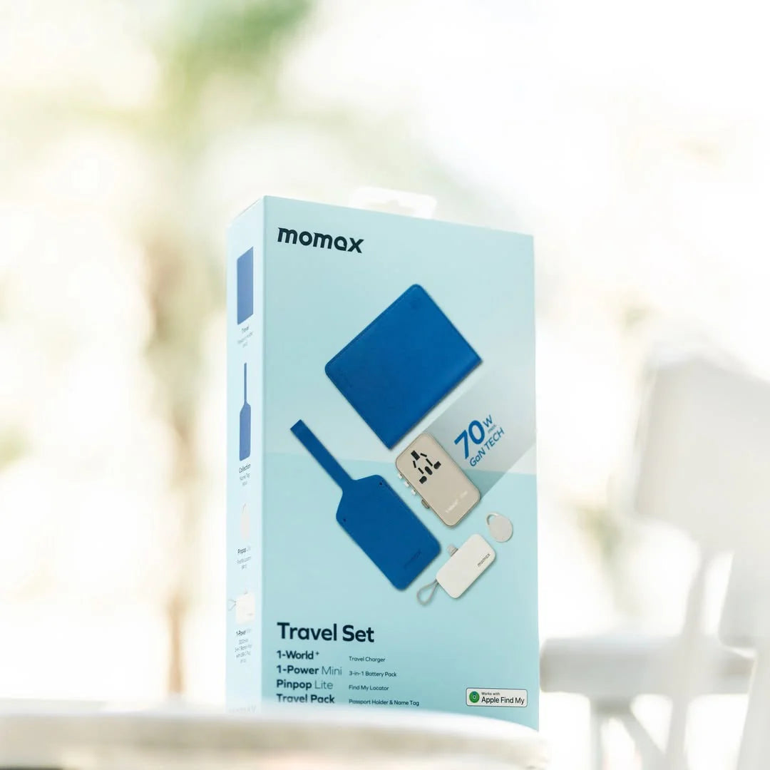 Momax Travel Adapter 70W with cable Bulit In type C+Type C Battery ip130+PinPop Br10+Passport cover