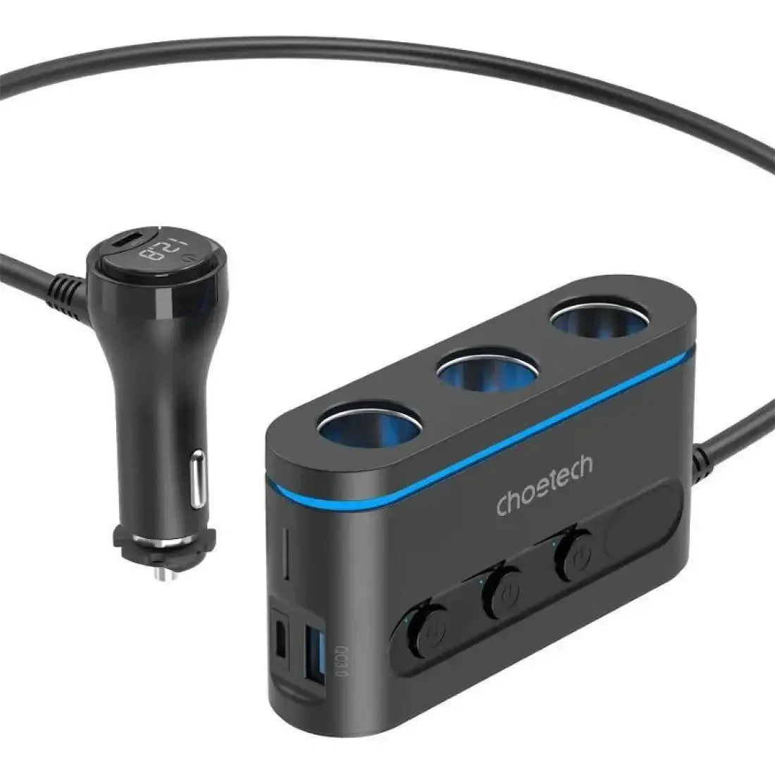 Choetech 3 Sockets 2C+1A Cigarette Lighter Splitter black - GulfStore.com