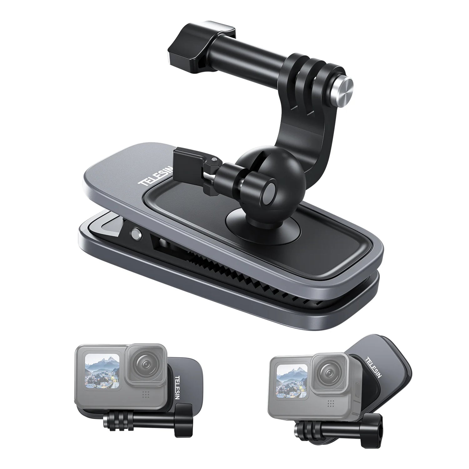 Telesin magnetic and 360 rotary  backpack clip mount for action cameras