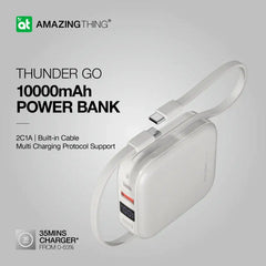 AMAZINGTHING | 17943 | THUNDER Go 10000Mah Power Bank With Built-In 2 Usb-C Cables | Gray - GulfStore.com