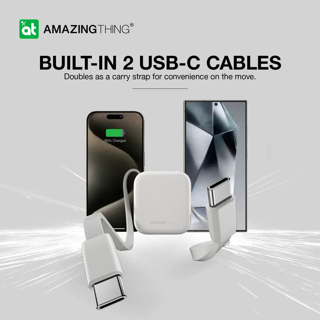 AMAZINGTHING | 17943 | THUNDER Go 10000Mah Power Bank With Built-In 2 Usb-C Cables | Gray - GulfStore.com