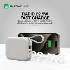 AMAZINGTHING | 17943 | THUNDER Go 10000Mah Power Bank With Built-In 2 Usb-C Cables | Gray - GulfStore.com
