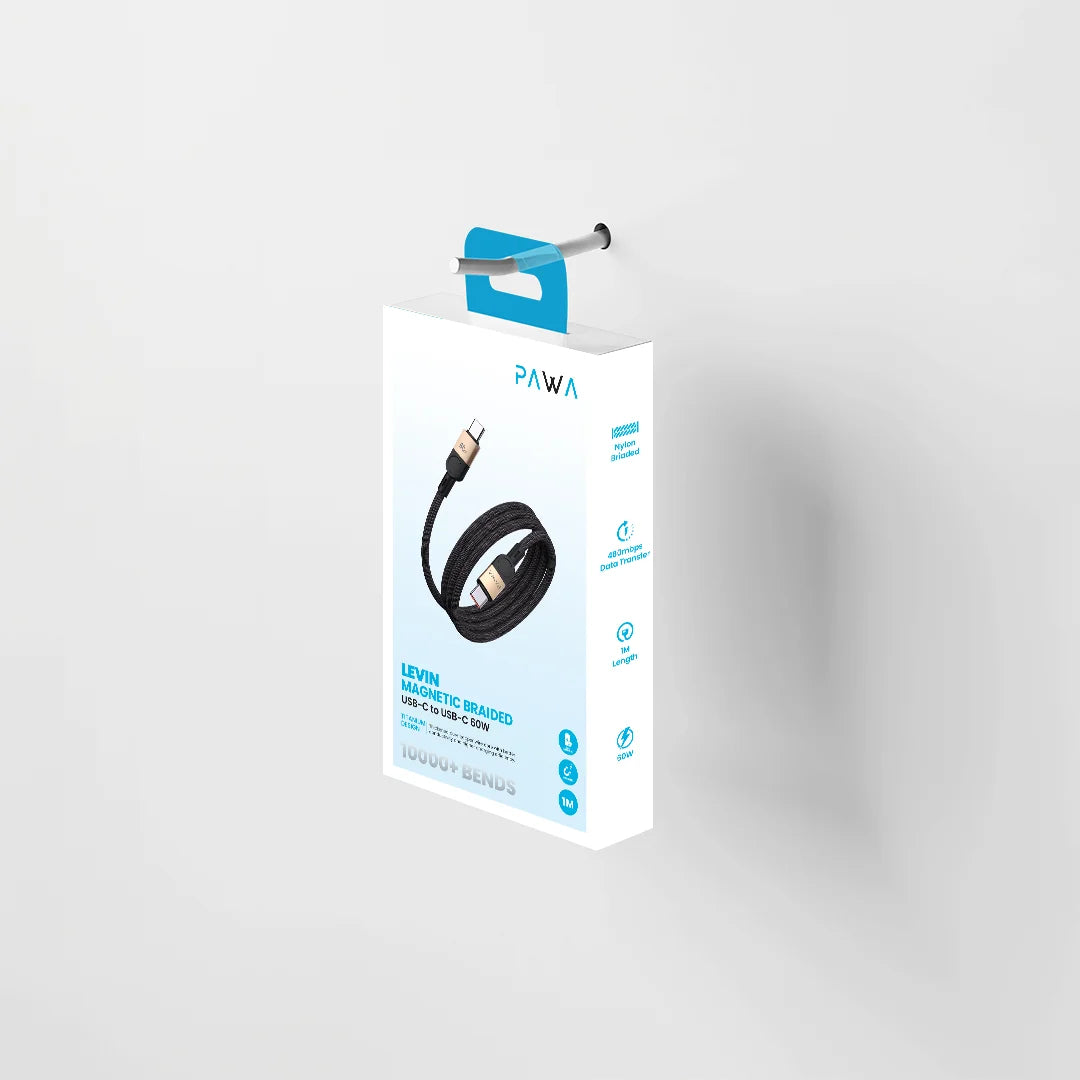 PW-12BDM251-DTBK | PAWA Levin Magnetic Braided Usb-C To Usb-C Cable 1M 60W | Desert Black