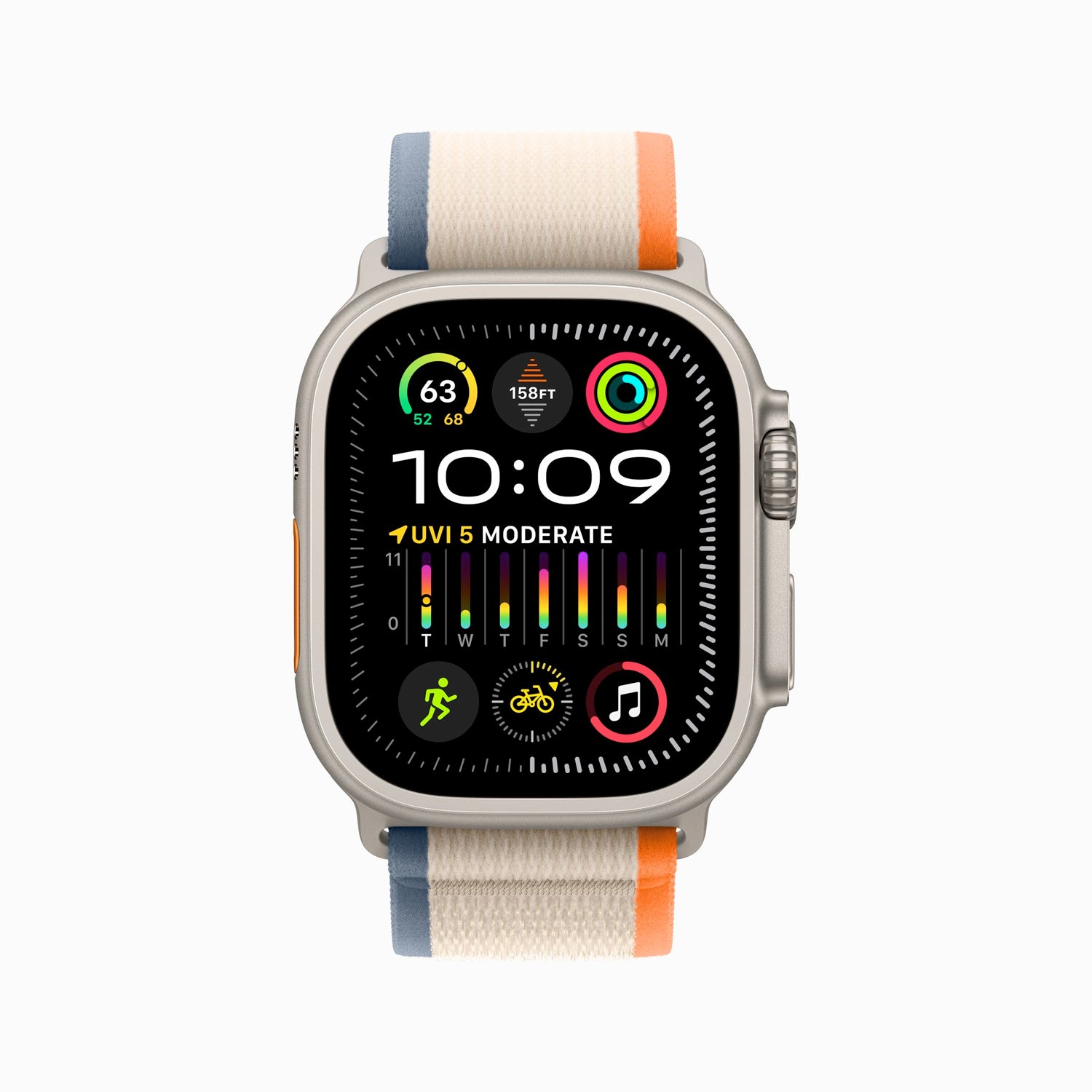Apple Watch Ultra 2, GPS + Cellular, 49MM Titanium Case Size with Orange/Beige Trail Loop Band