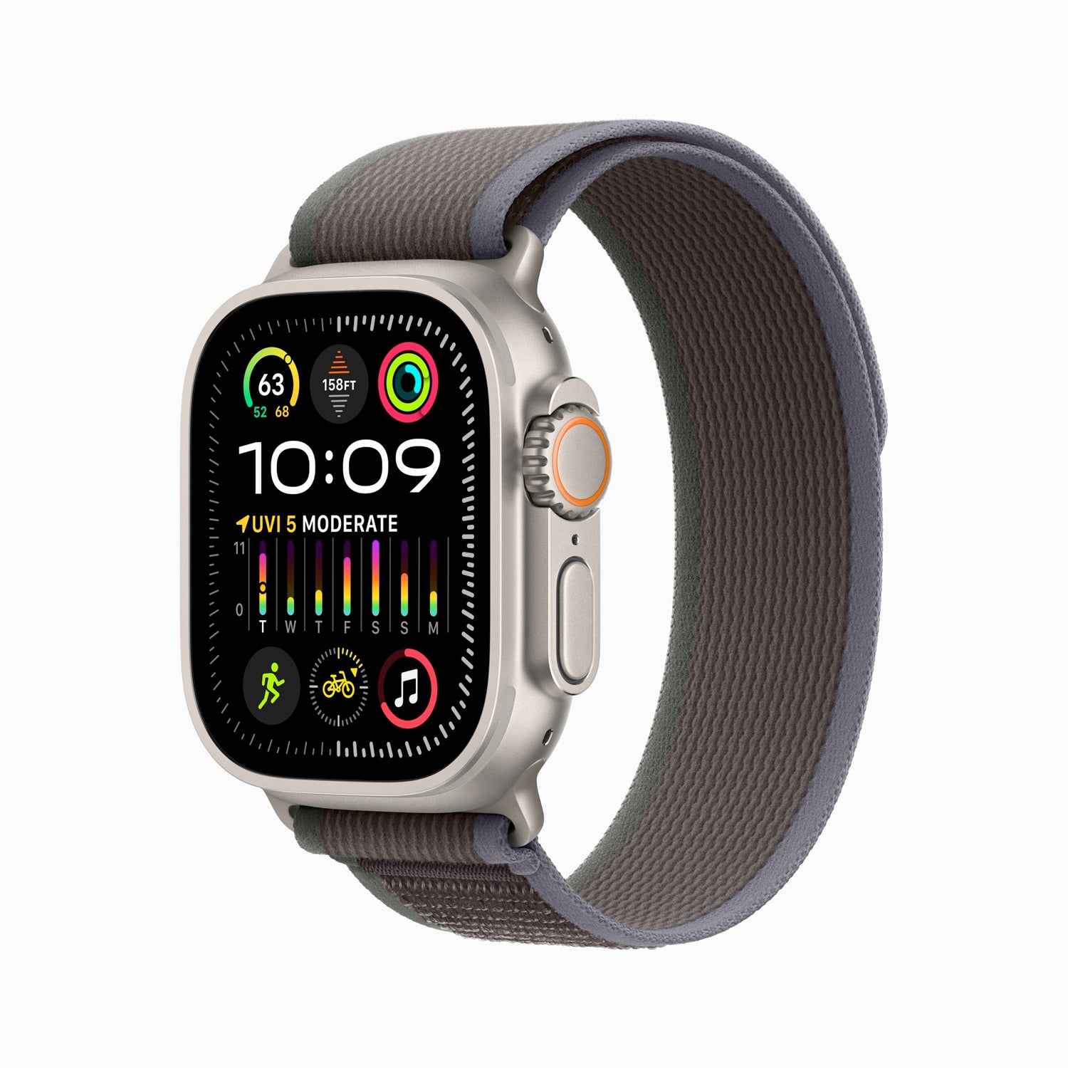 Apple Watch Ultra 2, GPS + Cellular, 49MM Titanium Case Size with Blue/Black Trail Loop Band