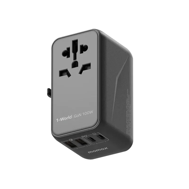 Momax 1-World Dreamer 100W GaN 4 Ports + AC Travel Adapter (Black) - UA10D
