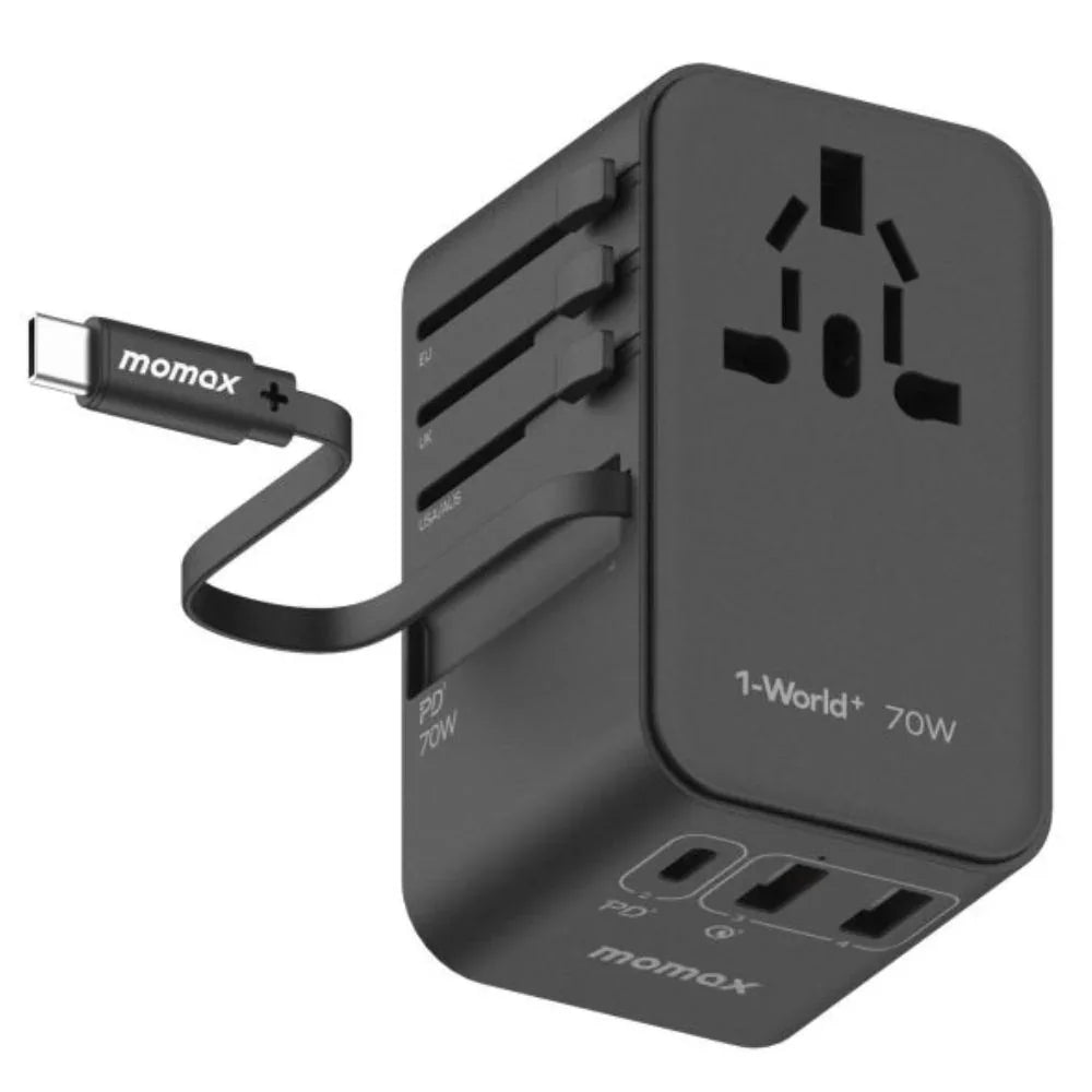 UA22D | Momax 1-World2 70W 5-Port USB-C AC Travel Adaptor | Black