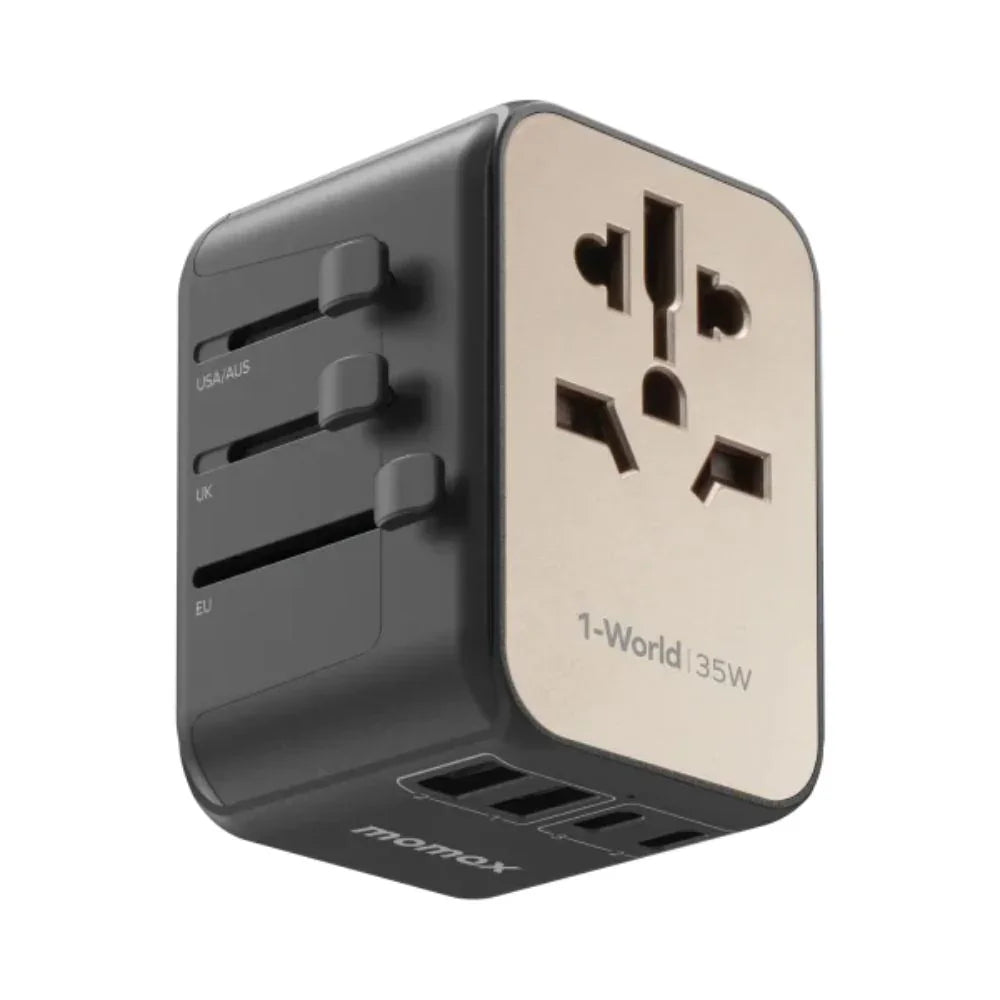 UA23L | Momax 1-World2 100W 4-Port USB-C Dual AC Travel Adaptor | Titanium