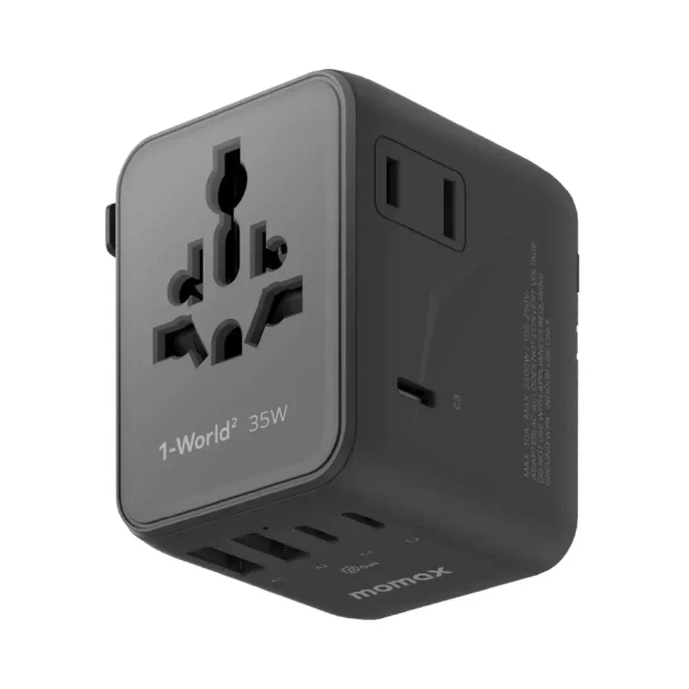 UA27D | Momax 1-World2 35W 5-Port Dual AC Travel Adaptor | Black