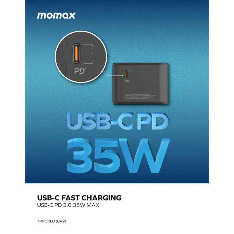 Momax 1-World PD35W 5 ports + AC Travel Adapter (White) - UA9W1