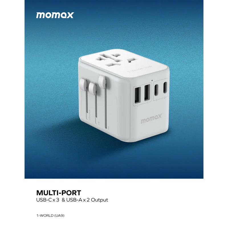 Momax 1-World PD35W 5 ports + AC Travel Adapter (White) - UA9W1