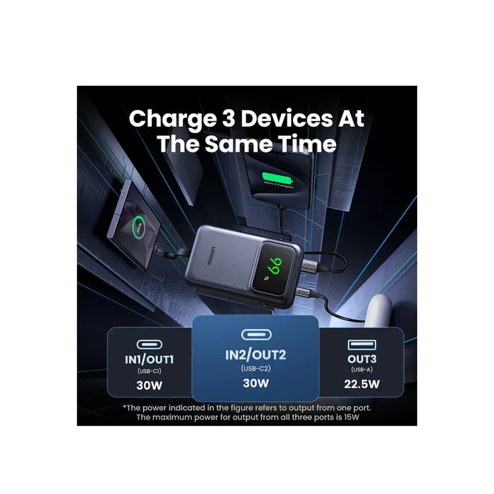 PB511 | UGREEN | 10000mAh Power Bank with Built-in Cable 15W | 35603B