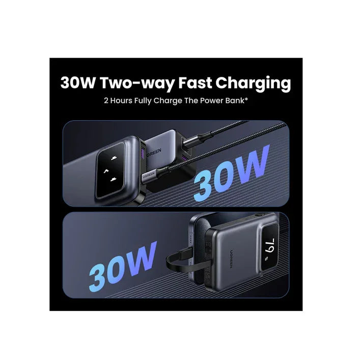 PB511 | UGREEN | 10000mAh Power Bank with Built-in Cable 15W | 35603B