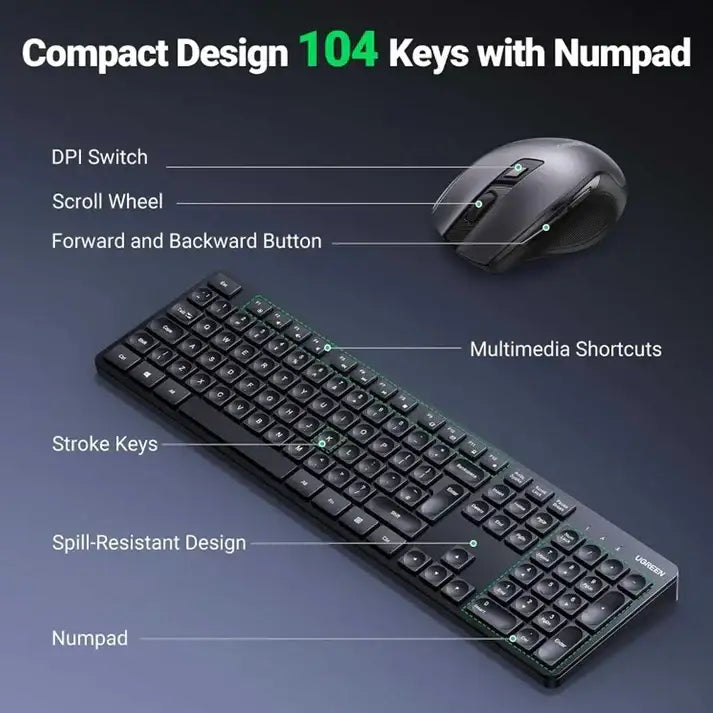MK006 | UGREEN | Wireless Keyboard and Mouse Combo | 45248 - GulfStore.com