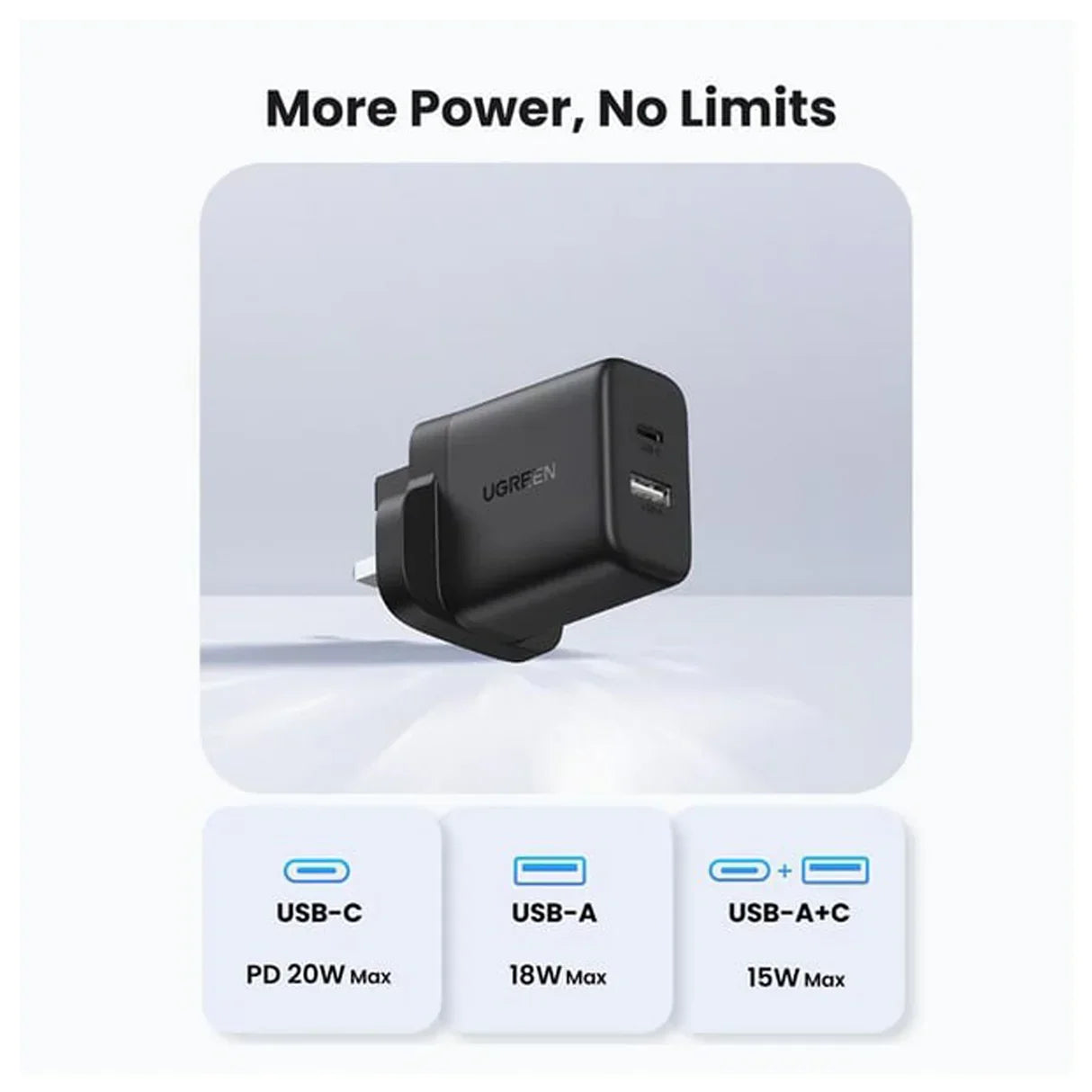 X227 | UGREEN | 20W 2-Port Fast Charger UK Black | 45304