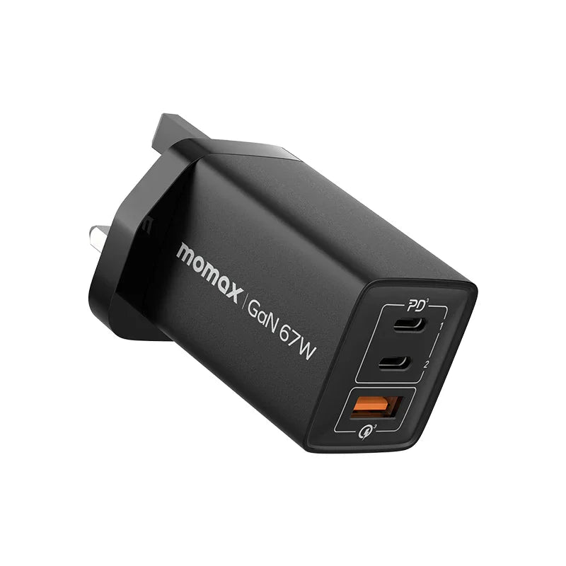Momax ONEPLUG 67W 3-Port GaN Charger (Black) - UM30UKD