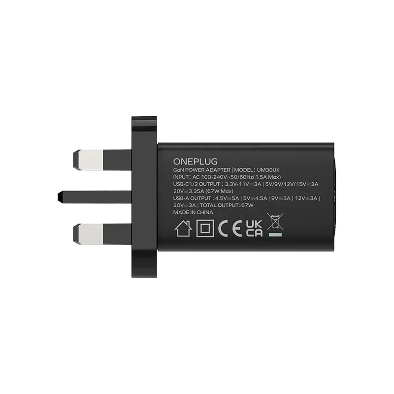 Momax ONEPLUG 67W 3-Port GaN Charger (Black) - UM30UKD