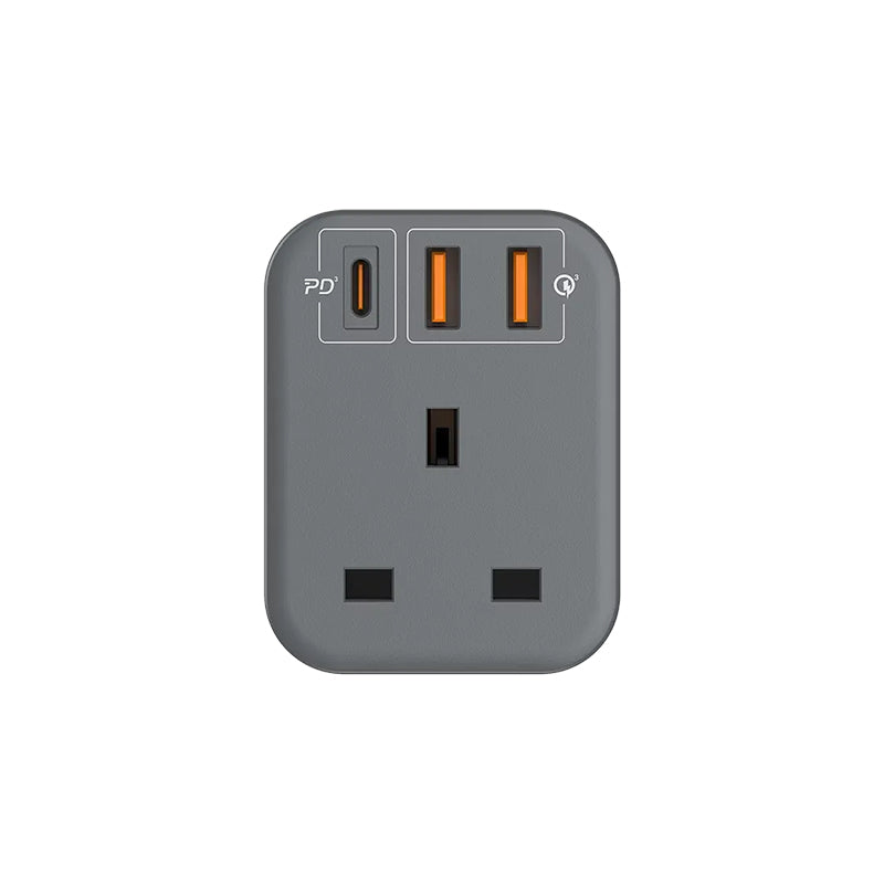 Momax ONEPLUG 1-Outlet Extension Socket With USB (Space Grey) - US10UKE