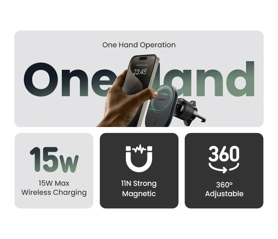 CD345 | UGREEN | Magnetic Car Wireless Charger 15W | 25925
