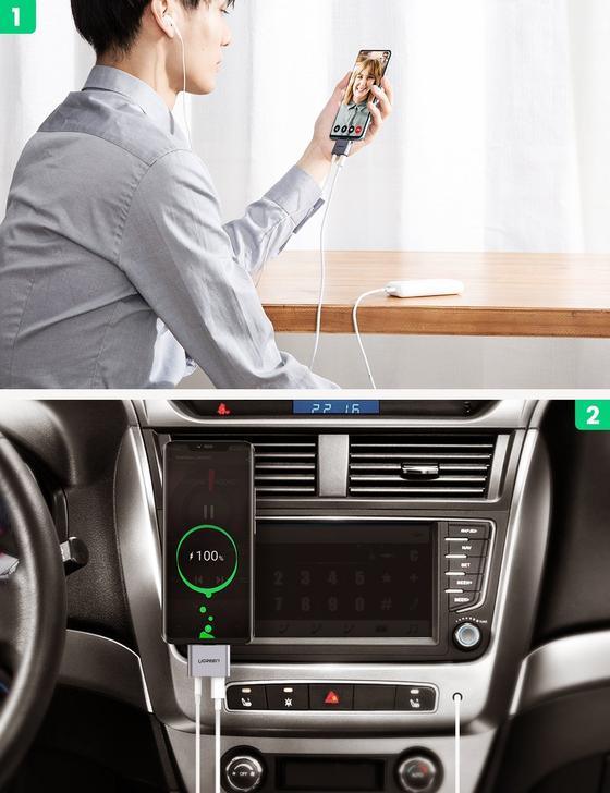 محول UGREEN USB C إلى 3.5 مم لسماعات الرأس والشاحن من النوع C