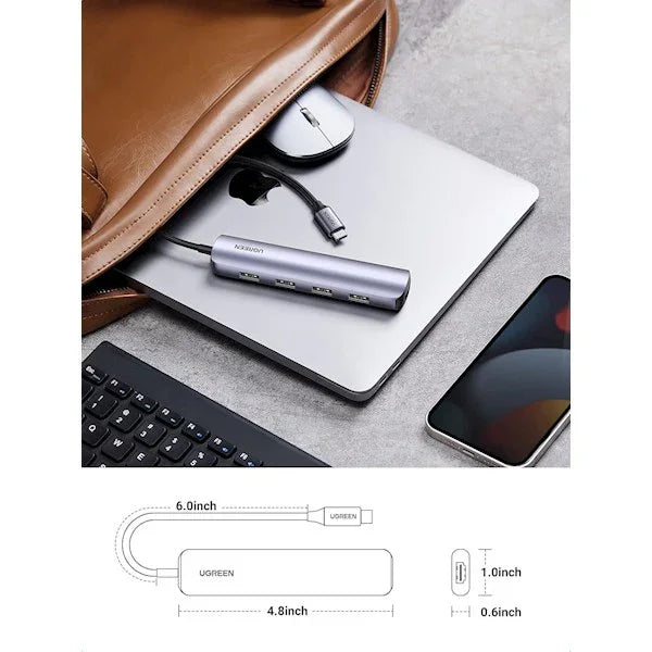 محول يوجرين USB Type C - HDMI / 4 × USB باللون الرمادي