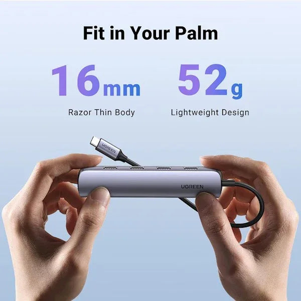 محول يوجرين USB Type C - HDMI / 4 × USB باللون الرمادي