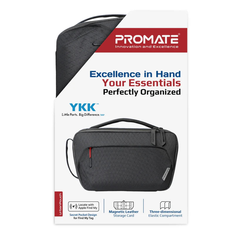 PROMATE Versatile Tech Essential Organizer Pouch Bag with Multiple Pockets - Black