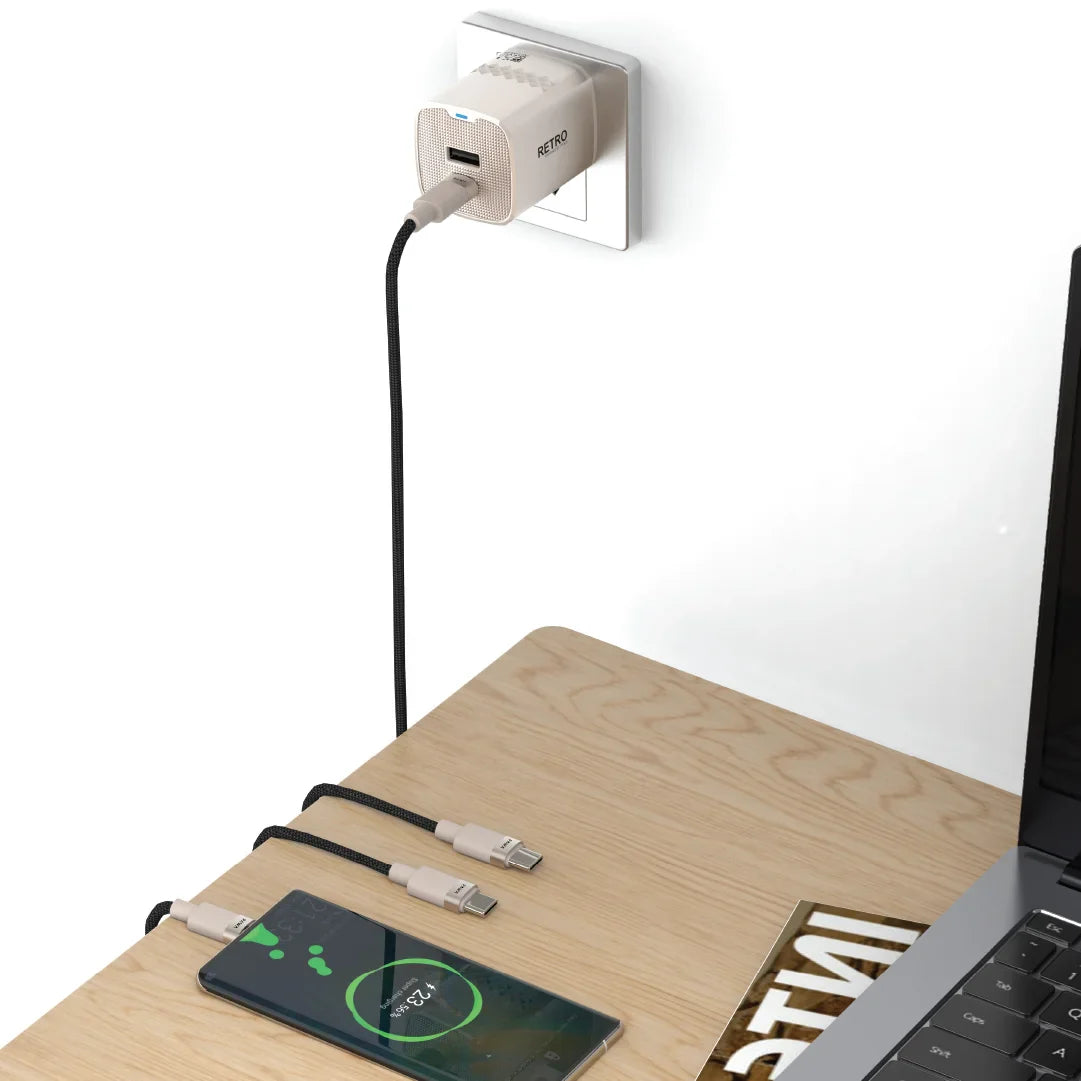 PW-TR225UKT-TT | PAWA Retro 25W With PD+QC Port UK Plug With Type-C To Type-C Cable | Titanium