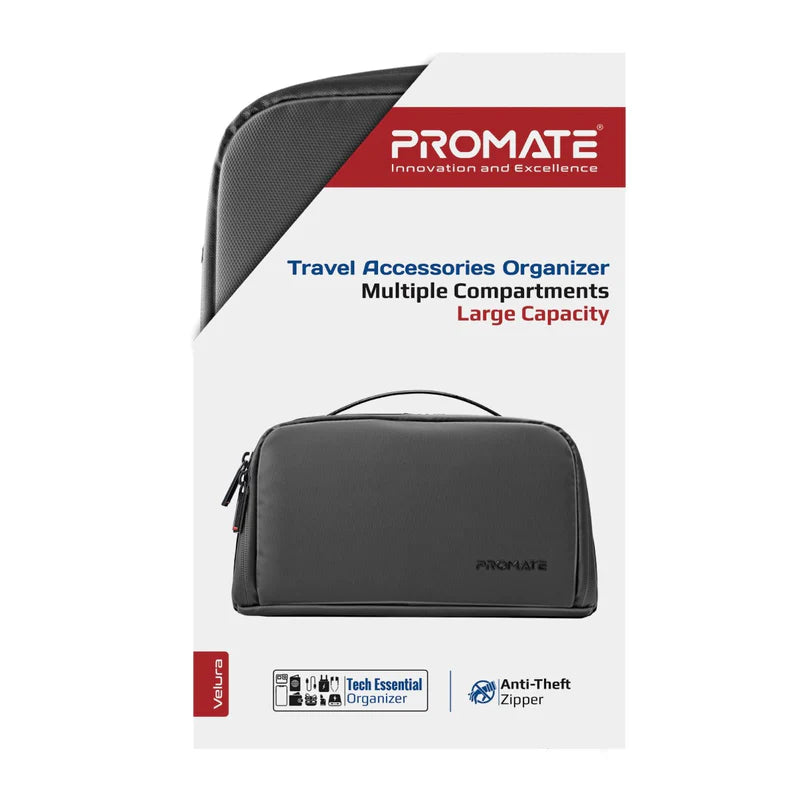 PROMATE Travel Aceesories Organizer with Multiple Compartments & Large Capacity - Black