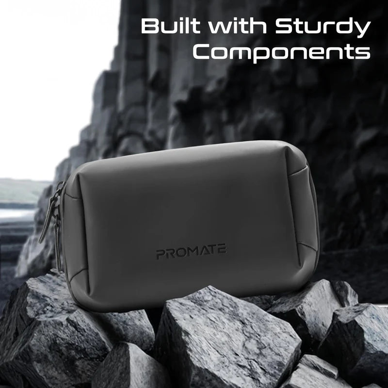 PROMATE Compact Tech Essential Organizer Pouch Bag with Multiple Compartments - Black