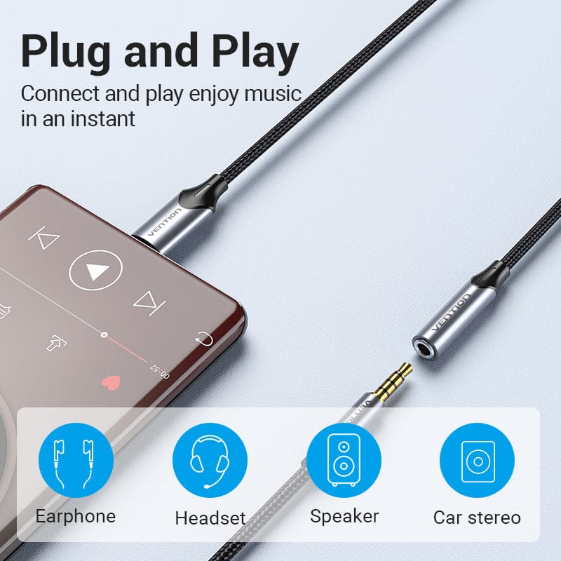 BIHBA | Vention USB-C Male to 3.5MM Earphone Jack with DAC Adapter 0.1M