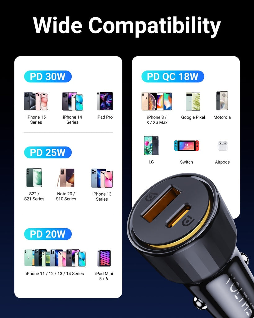17199 | D2034 | Voltme Cazo Series | PD C48CA Car Charger | Black