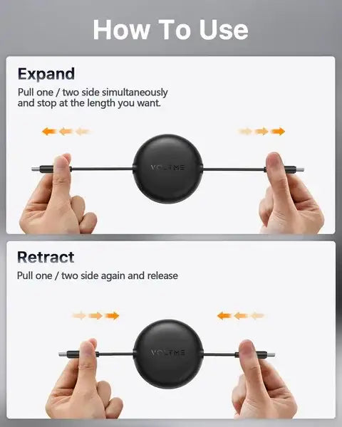 Voltme Powerlink YoYo Retractable Type-C to Type-C Cable , 5A, 1M - Black C2190H - GulfStore.com