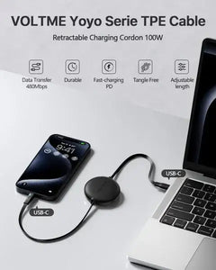 Voltme Powerlink YoYo Retractable Type-C to Type-C Cable , 5A, 1M - Black C2190H - GulfStore.com