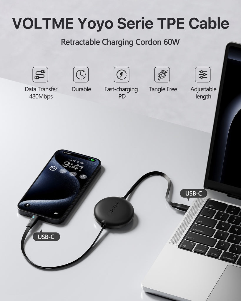 17155 | C2184H | Voltme Powe Link YoYo Cable 3A 1.0M Retractable (Dual-Way Retractable Cable) Type C to Type C | Black