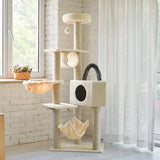 Modern Multi-Level Cat Tree for Indoor Cats – Cozy Cat House, Hammocks, Scratching Posts & Play Platform - Biege
