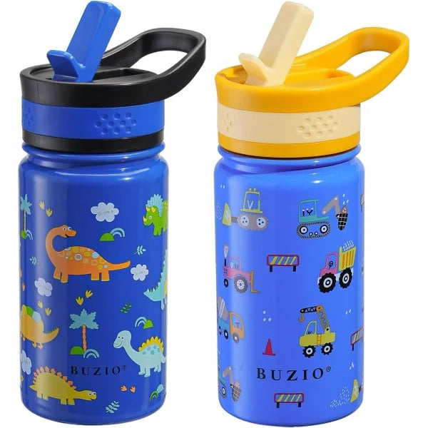 Buzio Kids Bottle with Straw Lid | 2 Pack 500ML - Cars+Dinosaur