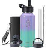 Buzio Trio Series Water Bottle with 3 Lids and Sleeve 1L - Purple Green