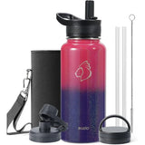 Buzio Trio Series Water Bottle with 3 Lids and Sleeve 1L - Red Blue
