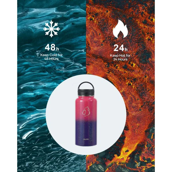 Buzio Trio Series Water Bottle with 3 Lids and Sleeve 1L - Red Blue
