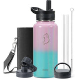 Buzio Trio Series Water Bottle with 3 Lids and Sleeve 1L - Pink Green