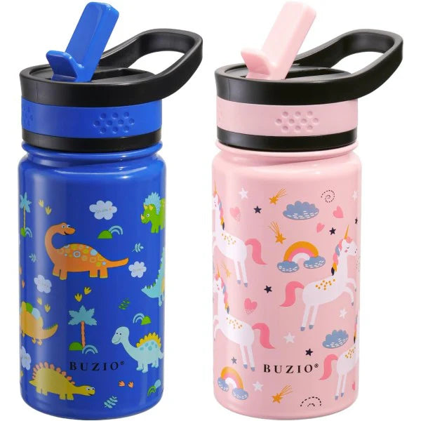 Buzio Kids Bottle with Straw Lid | 2 Pack 500ML - Unicorn+Dinosaur
