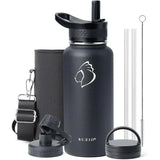 Buzio Trio Series Water Bottle with 3 Lids and Sleeve 1L - Black