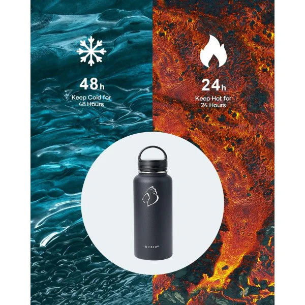 Buzio Trio Series Water Bottle with 3 Lids and Sleeve 1L - Black