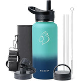 Buzio Trio Series Water Bottle with 3 Lids and Sleeve 1L - Caribbean Blue