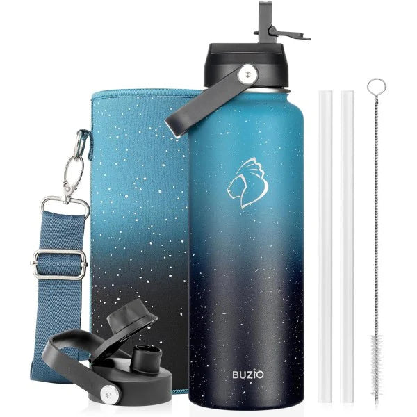 Buzio Duet Series Water Bottle with 2 Lids and Sleeve 1.2L - Starry Indigo