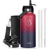 Buzio Duet Series Water Bottle with 2 Lids and Sleeve 1.2L - Ruby Red Navy