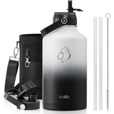 Buzio Duet Series Water Bottle with 2 Lids and Sleeve 1.9L - Black White