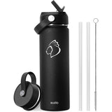Buzio Duet Series Water Bottle with 2 Lids and Sleeve 650ML - Black
