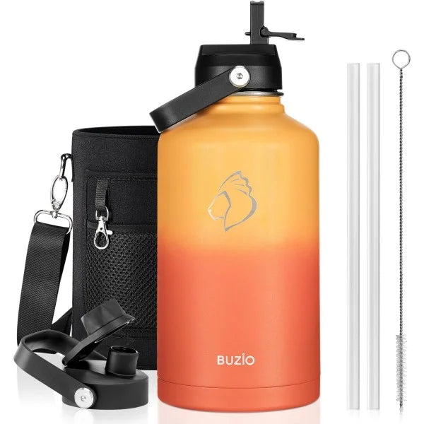 Buzio Duet Series Gallon Bottle with 2 Lids and Sleeve 3.8L - Yellow Orange